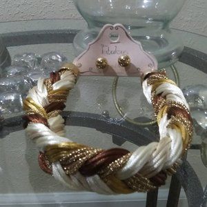 Brown, Cream, and Gold Twisted Rope Necklace Set